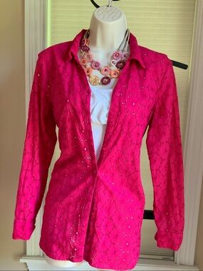 Bright Fuchsia Eyelet Button-Up Shirt